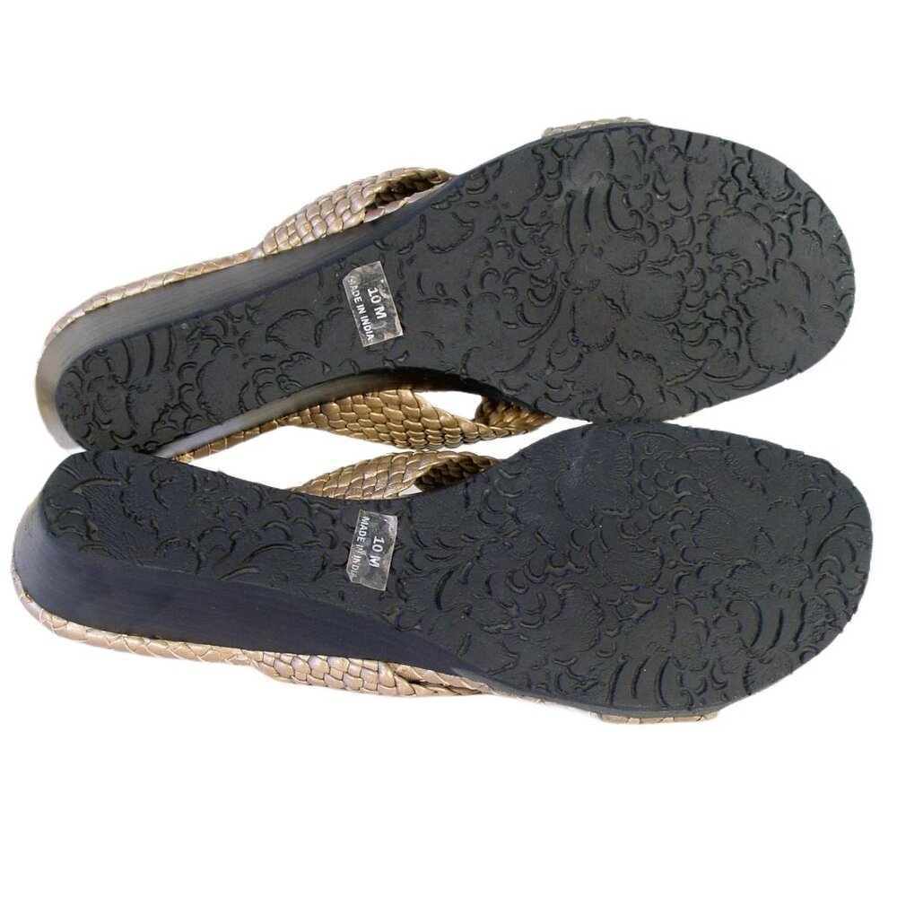 ROBERT ZUR Tamara $250 Woven Gold Leather Wedge Slide Sandals Women's 10 - NWOB - Picture 7 of 9